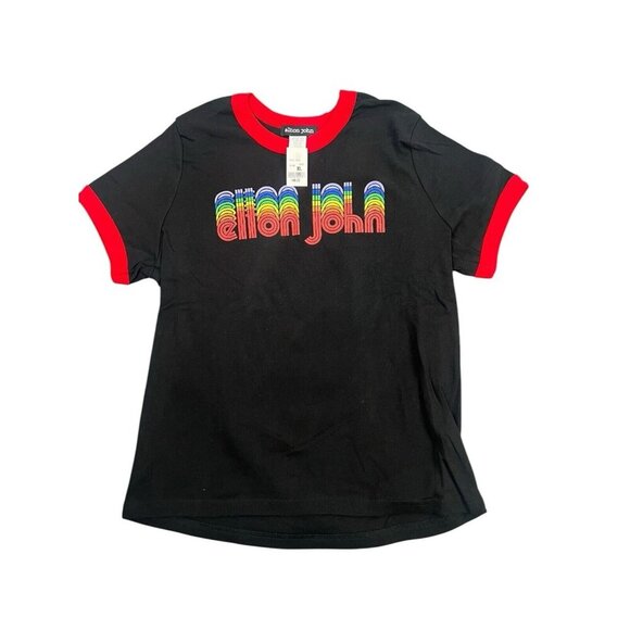 Vtg Elton John Shirt Sz XL Fits Large USA Floral Spell out Y2K 90s Babydoll Tee - Picture 1 of 8